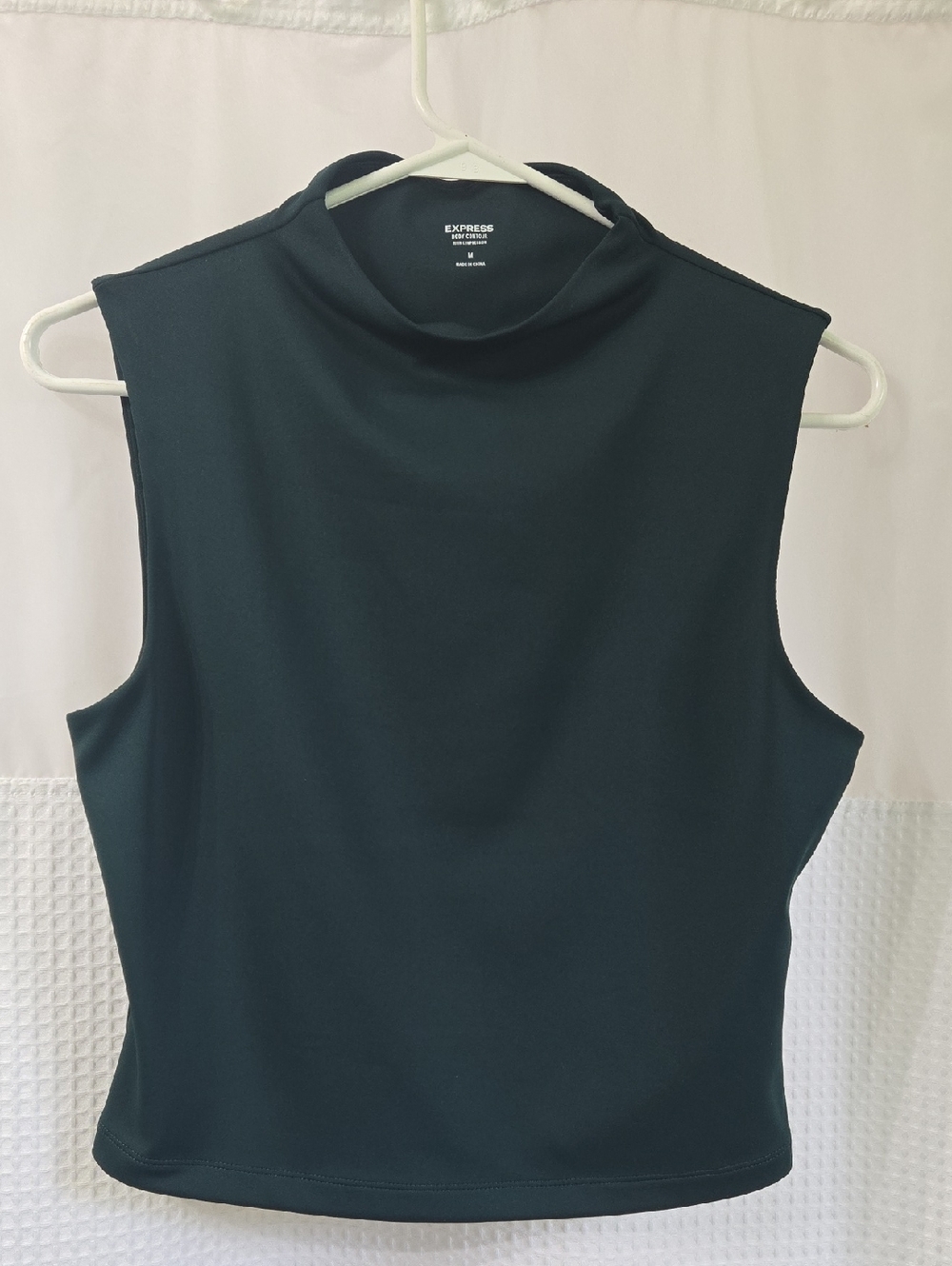 Express Women's Dark Green Body Contour High Compression Mock Neck Tank